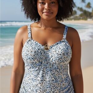 Michael Kors White and Blue Floral Swimsuit Top ONLY Size 18W